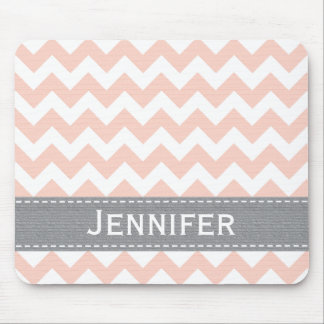 Pink and Grey Chevron Striped Mousepad