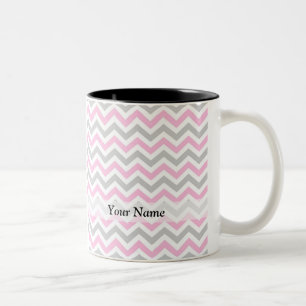 Pink and grey chevron Two-Tone coffee mug