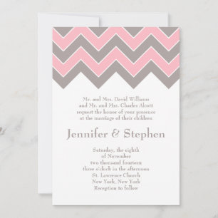 Pink and Grey Chevron Wedding Invitation