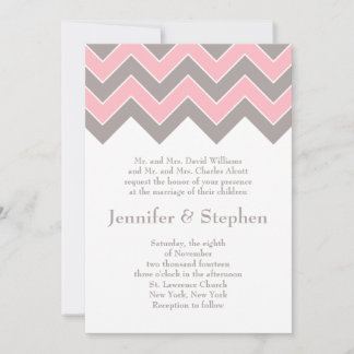 Pink and Grey Chevron Wedding Invitation