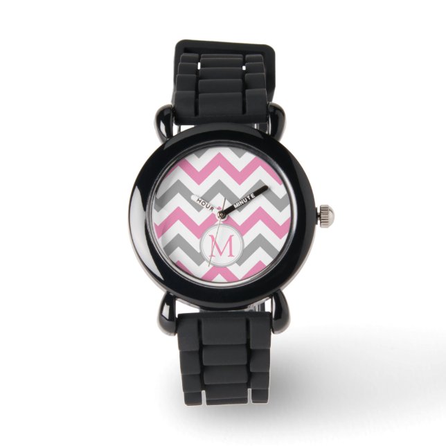 Pink and Grey Chevron with Monogram Watch (Front)