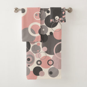 Pink and Grey circles M-century Modern Bath Towel Set