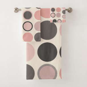 Pink and Grey Circles Mid-century Modern Bath Towel Set