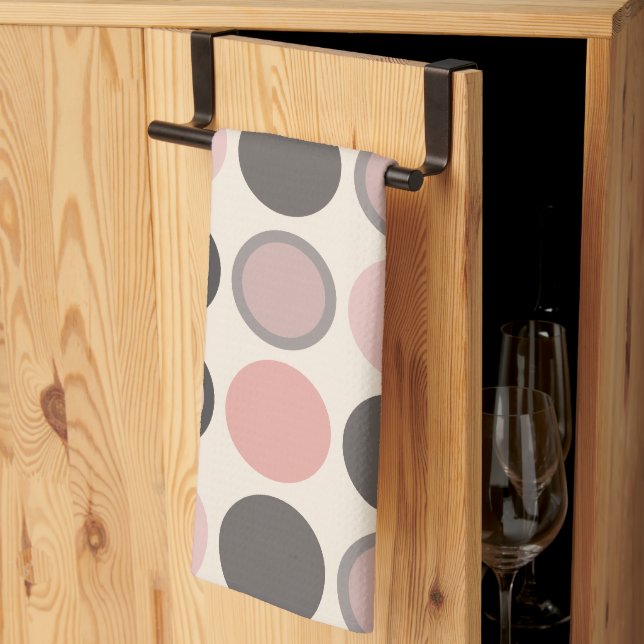 Pink and Grey Circles Mid-century Modern   Tea Towel (Thirds Fold)