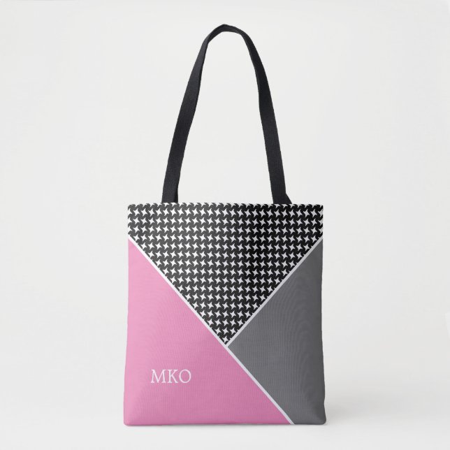 Pink and Grey Colour Block Tote Bag (Front)