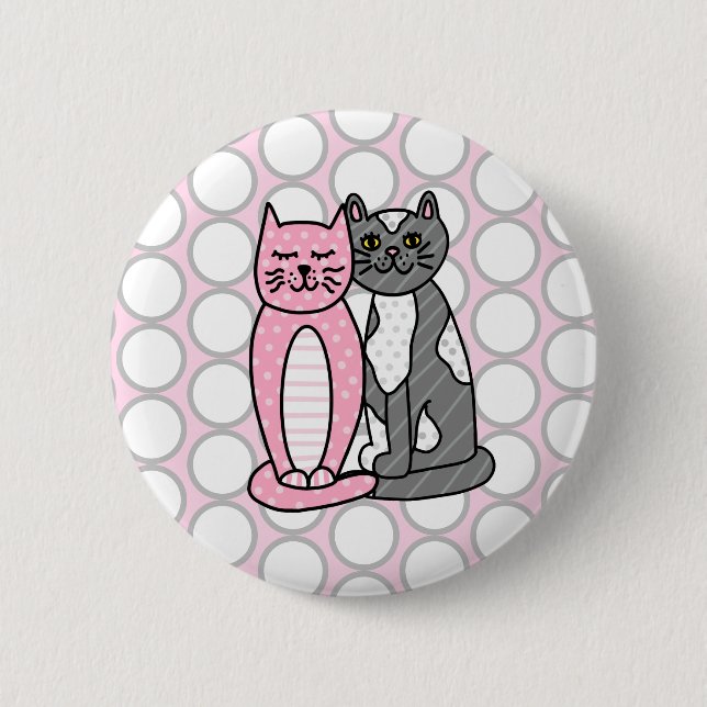 Pink and Grey Cuddly Cute Kitty Cats   6 Cm Round Badge (Front)