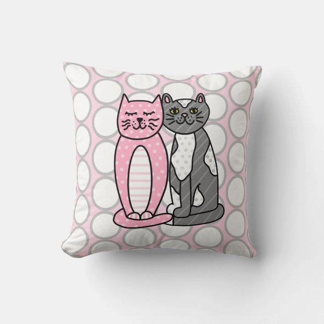 Pink and Grey Cuddly Cute Kitty Cats  Cushion (Front)