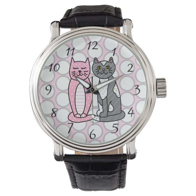 Pink and Grey Cuddly Cute Kitty Cats    Watch (Front)