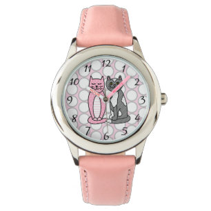 Pink and Grey Cuddly Cute Kitty Cats Watch