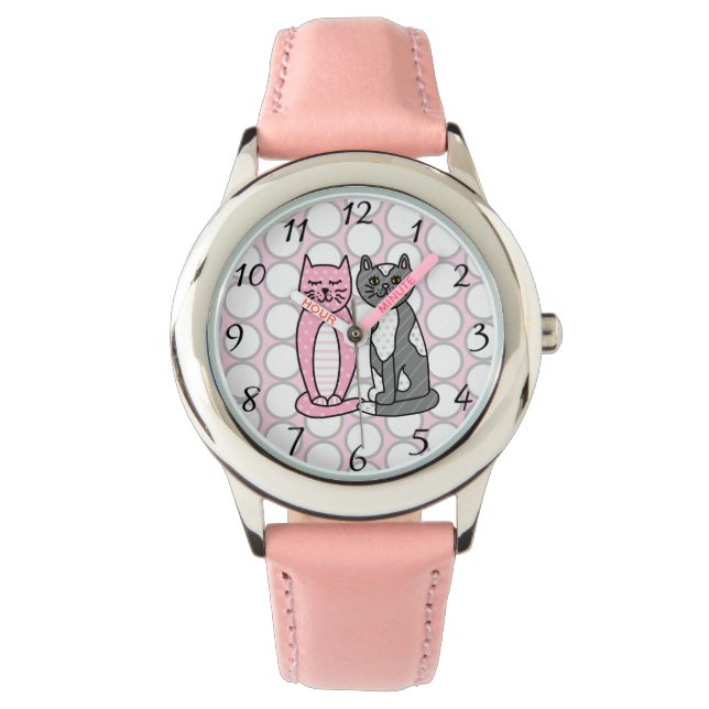 Pink and Grey Cuddly Cute Kitty Cats  Watch (Front)