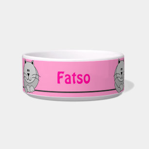 Pink and Grey Cute Fat Cat Personalised Pet Bowl