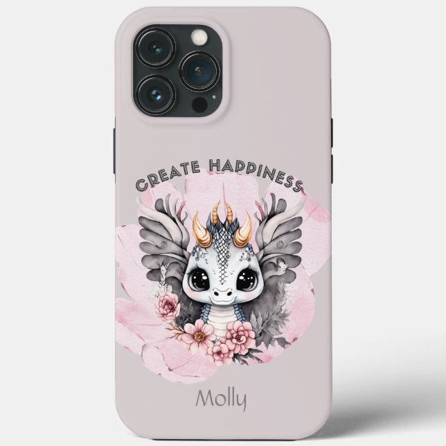 Pink and Grey Cute Little Magical Dragon  Case-Mate iPhone Case (Back)