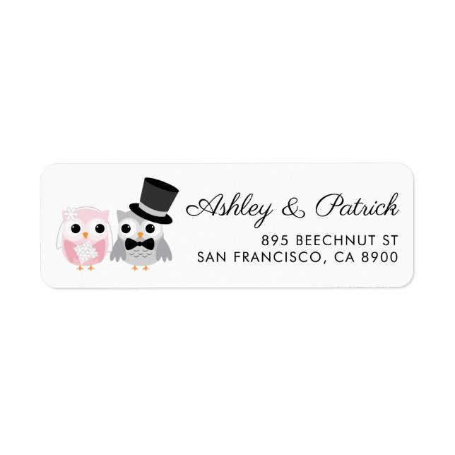Pink and Grey | Cute Owl Bride and Groom Wedding (Front)