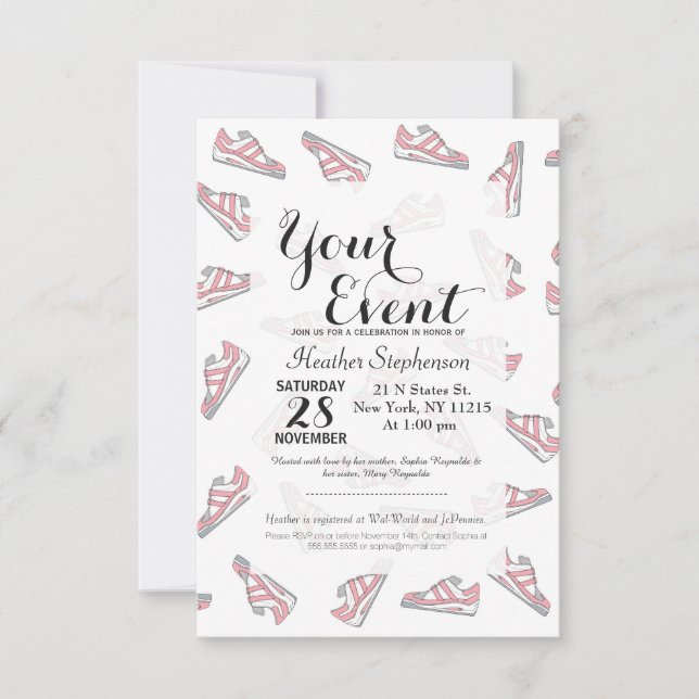 Pink and Grey Cute Sneakers Pattern Invitation (Front)
