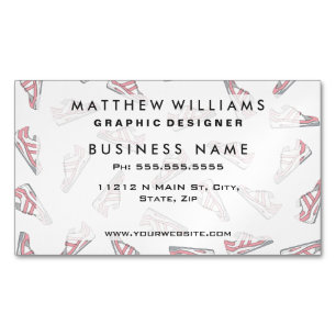 Pink and Grey Cute Sneakers Pattern Magnetic Business Card
