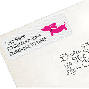 Pink and Grey Dachshund Retro Address Labels