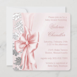 Pink and Grey Damask Baby Shower Invitation