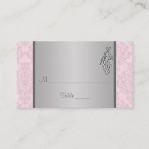 Pink and Grey Damask, Ballet Slippers Place Card