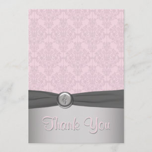 Pink and Grey Damask, Ballet Thank You Card