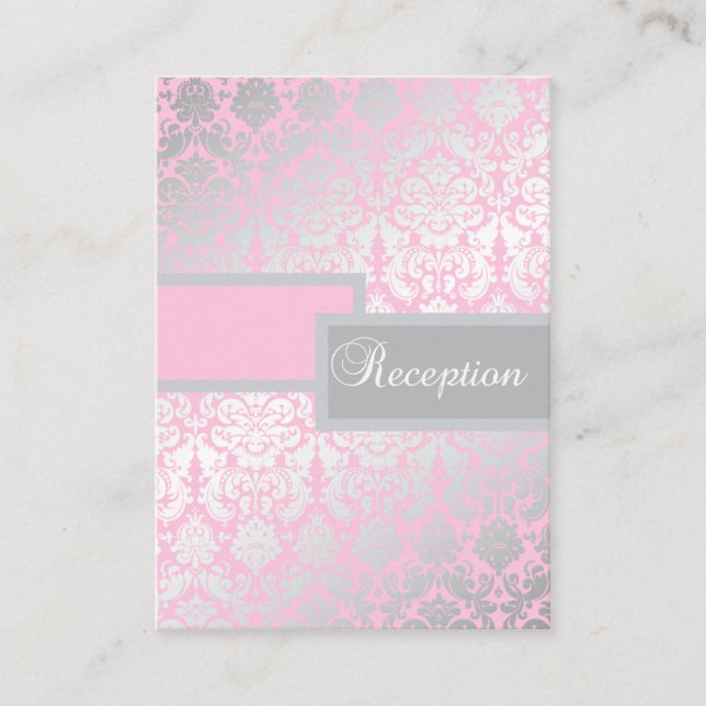 Pink and Grey Damask Enclosure Card (Front)