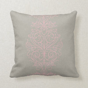 Pink and Grey Damask Throw Pillow