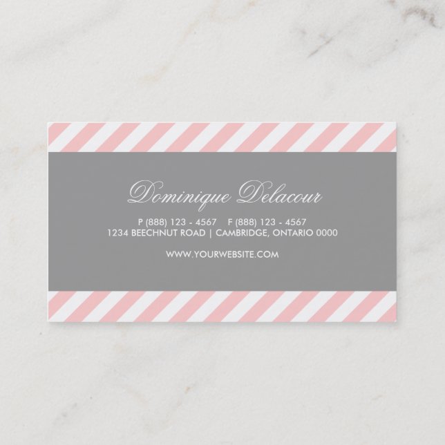 Pink and Grey Diagonal Stripes Business Card (Back)