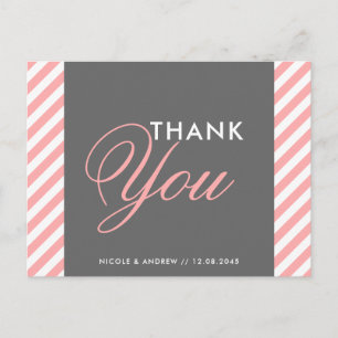 Pink and Grey Diagonal Stripes Thank You Post Card