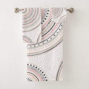 Pink and grey dots and strokes Doodles Mandala Bath Towel Set