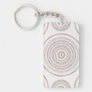 Pink and grey dots and strokes Doodles Mandala Key Ring