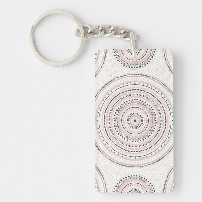 Pink and grey dots and strokes Doodles Mandala Key Ring (Front)