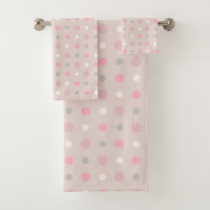 Pink and Grey Dots Bath Towel Set