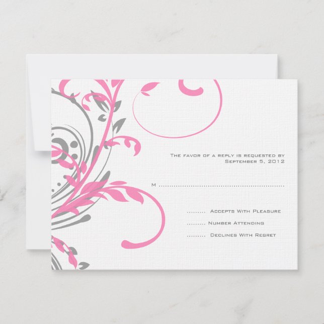 Pink and Grey Double Floral Wedding RSVP (Front)