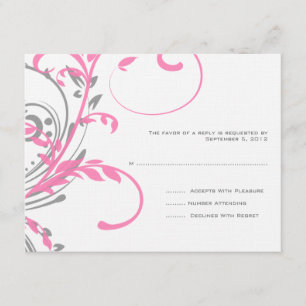 Pink and Grey Double Floral Wedding RSVP Card
