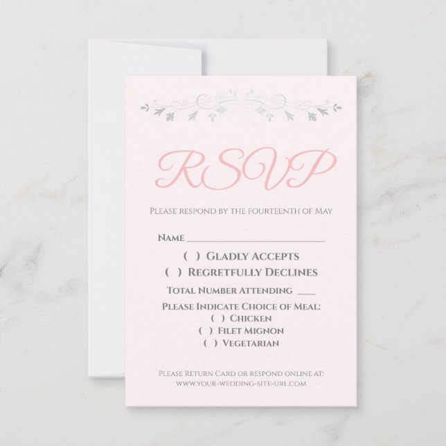 Pink and Grey Elegant Wedding RSVP Enclosure Card (Front)