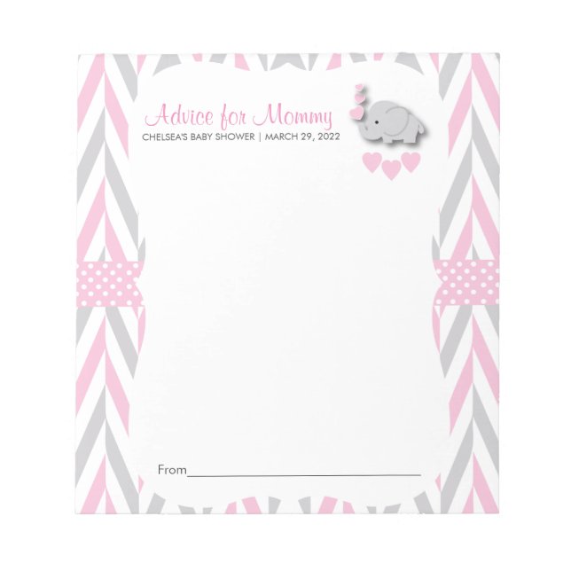 Pink and Grey Elephant | Baby Shower 2 - Advice Notepad (Front)