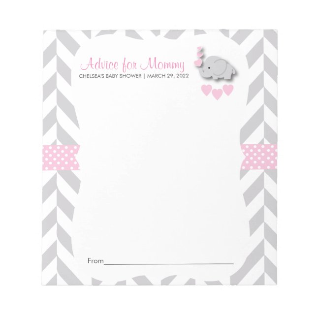 Pink and Grey Elephant | Baby Shower - Advice Notepad (Front)