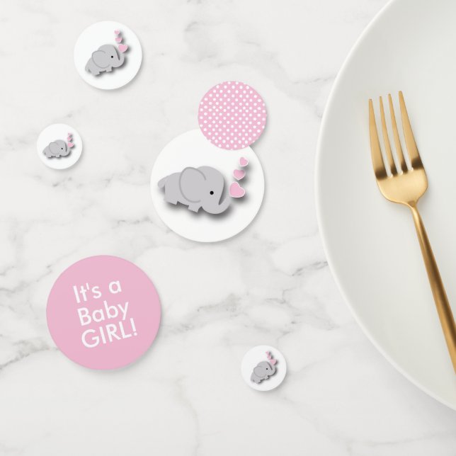 Pink and Grey Elephant 🐘 | Baby Shower Confetti (Group)
