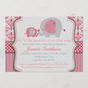 Pink and Grey Elephant Baby Shower Invitation