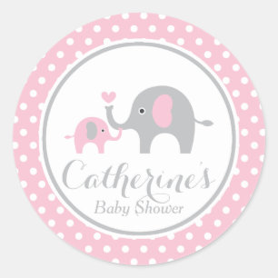 Pink and Grey Elephant Baby Shower Sticker