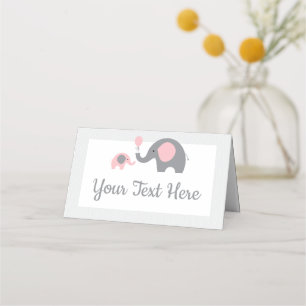 Pink and Grey Elephant Baby Shower Tent Cards