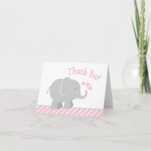 Pink and Grey Elephant Baby Shower Thank You Card