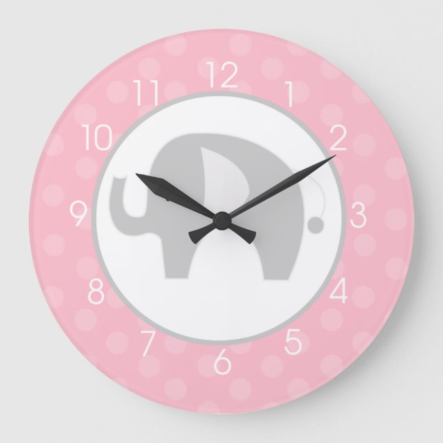 Pink and grey elephant clock (Front)