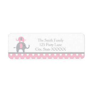 Pink and Grey Elephant Return Address Label
