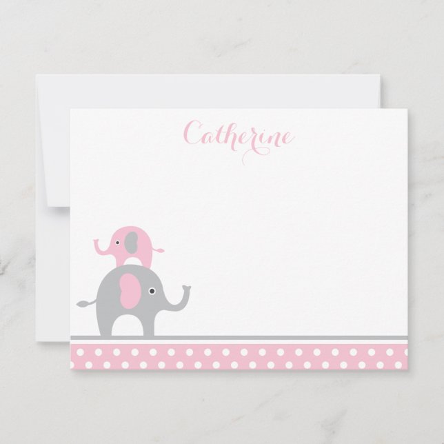 Pink and Grey Elephant Thank You Card (Front)