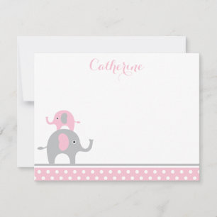 Pink and Grey Elephant Thank You Card