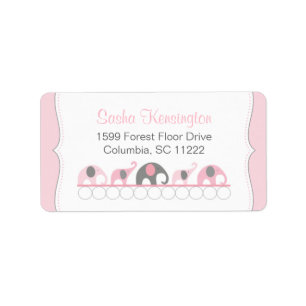 Pink and Grey Elephants Baby Girl Shower Label