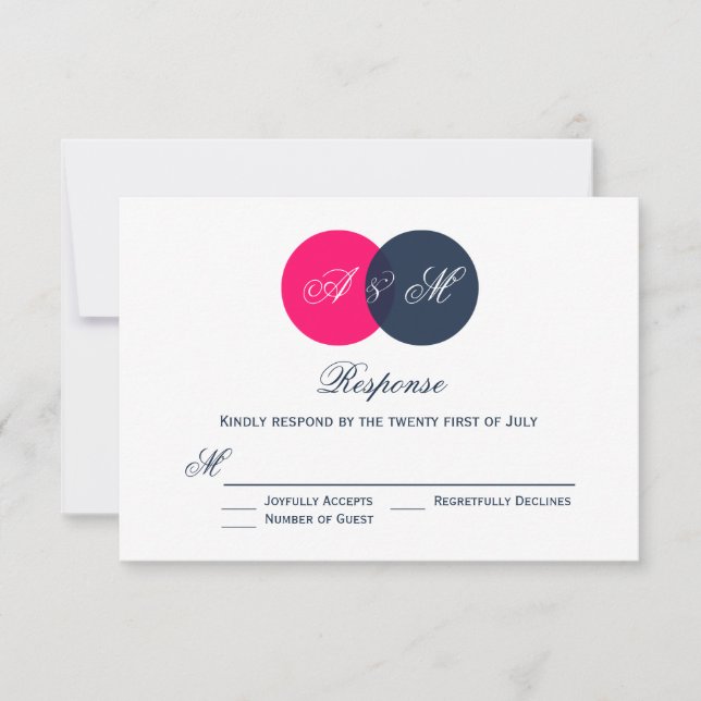 Pink and Grey Entwined Circles Wedding RSVP Card (Front)