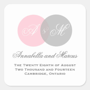 Pink and Grey Entwined Monogram Wedding Sticker