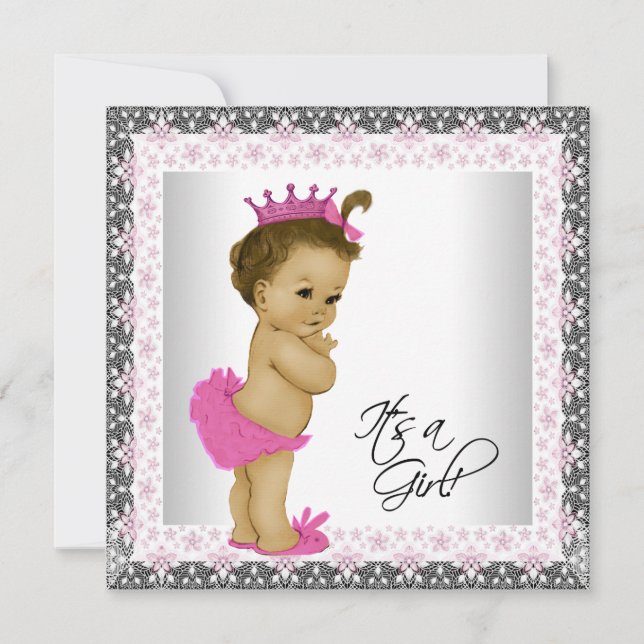 Pink and Grey Ethnic Baby Girl Shower Invitation (Front)