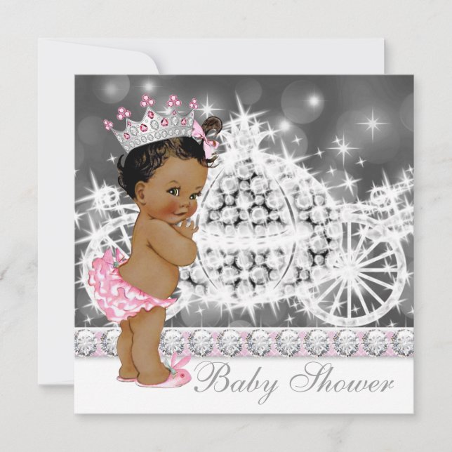 Pink and Grey Ethnic Princess Baby Shower Invitation (Front)